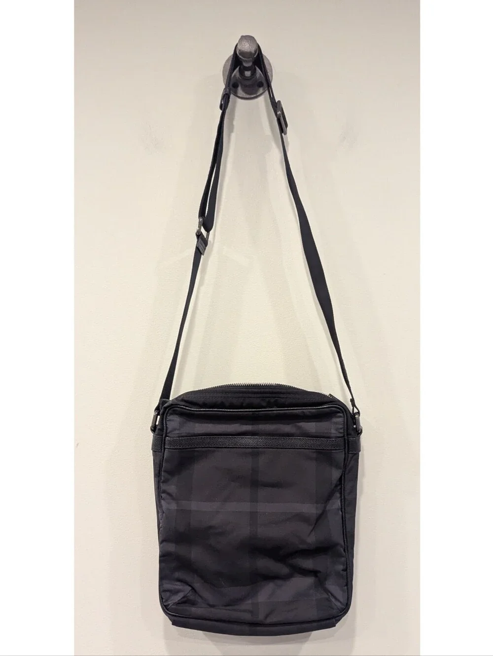 Burberry Black Smoke Check Nylon Crossbody Small Messenger Bag